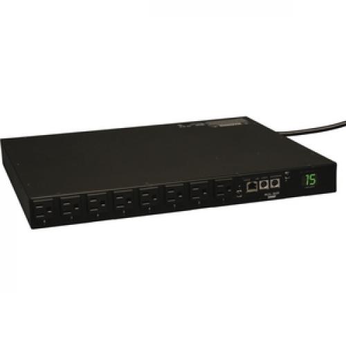 Tripp Lite By Eaton 1.4kW Single Phase Switched PDU   LX Interface, 120V Outlets (16 5 15R), 5 15P, 120V Input, 12 Ft. (3.66 M) Cord, 1U Rack Mount, TAA Right/500