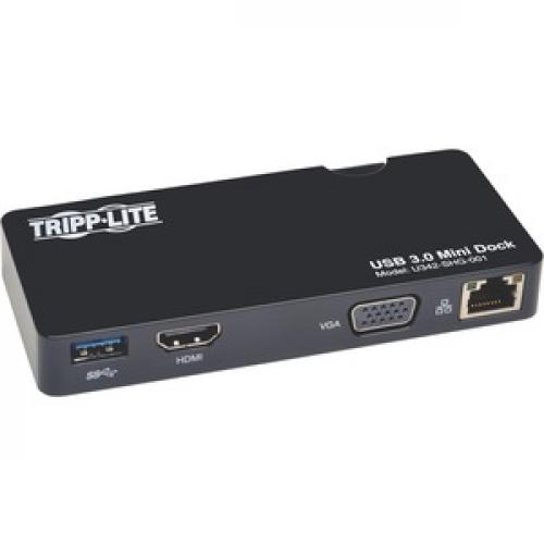 Tripp Lite By Eaton USB 3.0 HDMI VGA Mini Dock Station Gigabit Ethernet HD15 RJ45 Right/500