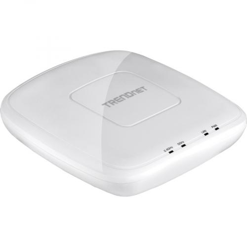 TRENDnet AC1200 Dual Band PoE Indoor Access Point, MU MIMO, 867 Mbps WiFi AC, 300 Mbps WiFi N Bands, Client Bridge, Repeater Modes, Gigabit PoE LAN Port, Captive Portal For Hotspot, White, TEW 821DAP Right/500
