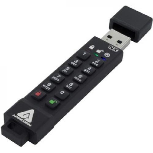 Apricon Aegis Secure Key 3NX: Software Free 256 Bit AES XTS Encrypted USB 3.1 Flash Key With FIPS 140 2 Level 3 Validation, Onboard Keypad, And Up To 25% Cooler Operating Temperatures. Right/500