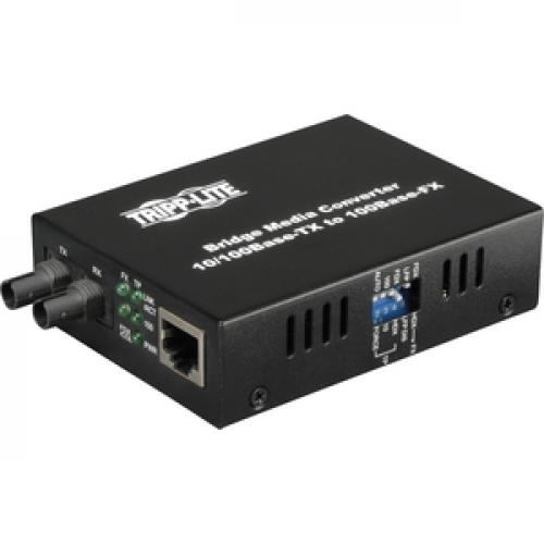 Tripp Lite By Eaton Multimode Fiber To Ethernet Media Converter, 10/100BaseT To 100BaseFX ST, 2km, 1310nm Top/500