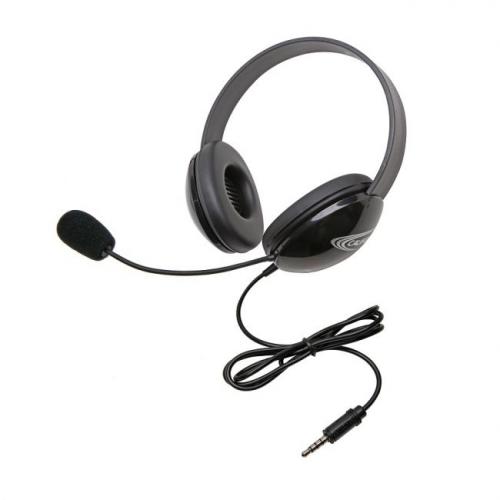 Califone Stereo Black Headphones With 3.5mm Jack for Kids - Stereo - Mini-phone (3.5mm) - Wired - 32 Ohm - 20 Hz - 20 kHz - Over-the-head - Binaural - Supra-aural - 5.50 ft Cable - Noise Cancelling, Electret, Noise Reduction Microphone - Black