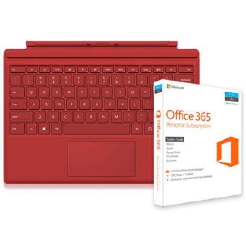 Microsoft Type Cover for Surface Pro 4 - Red + Microsoft Office 365 Personal Subscription