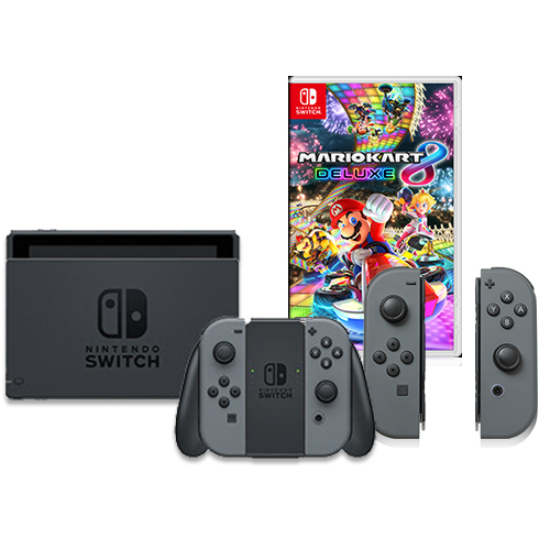 Nintendo Switch with Gray Joy-Con & Extra Nintendo Joy-Con (L/R)-Gray & Mario Kart 8 Deluxe