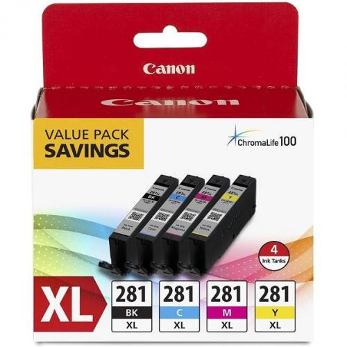 Canon CLI-281 XL 4 Pack Ink Cartridge - Black, Cyan, Magenta, Yellow - Feat. ChromaLife100 system - Individual Ink Tanks - 8.3 ml Capacity