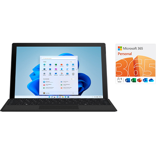 Microsoft Surface Pro 7+ Bundle 12.3" Touch Screen Intel Core i5 8GB RAM 128GB SSD Platinum with Black Surface Type Cover + Microsoft 365 Personal