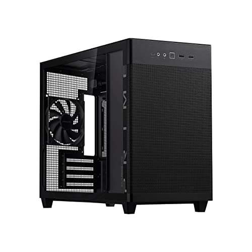 ASUS Prime AP201 MicroATX Tempered Glass Case Black - Quasi-Filter Mesh Panels - Support for 280 and 360mm radiators - Tool-Free Side Panels - Front Panel USB Type-C Support - Supports ATX PSUs up to 180 mm - Supports Graphics cards up to 338 mm