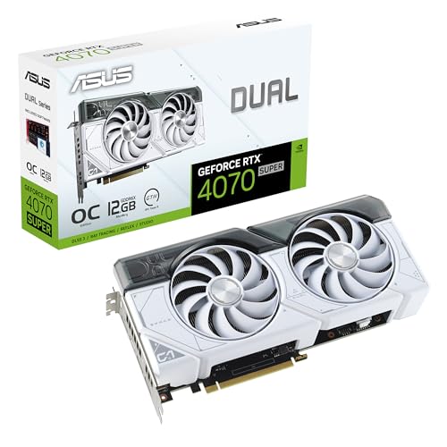 ASUS Dual GeForce RTX 4070 SUPER White OC Edition 12GB GDDR6X Graphics Card - 7680 x 4320 Max Resolution - Powered by NVIDIA DLSS3 - 4th Generation Tensor Cores - 3rd Generation RT Cores - Axial-tech fan design
