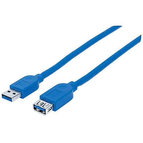 Manhattan A Male/A Female, 2m SuperSpeed USB Extension Cable, Blue (322379)