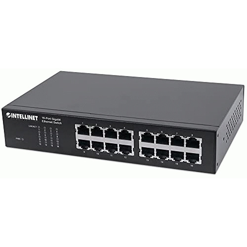 Intellinet 16 Port Gigabit Ethernet Switch ? 10 / 100 / 1000 Mbps - Computer Desktop Internet Networking Splitter LAN Hub Router, Unmanaged, Metal Case, Fanless ? 3 Yr Mfg Warranty ? 561068
