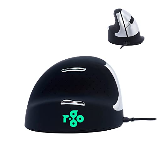 R-Go Tools HE Break Mouse - Ergonomic Mouse - Anti-RSI Software - Medium (Hand Size 165-185mm) - Left Handed - Wired Black, RGOBRHESML